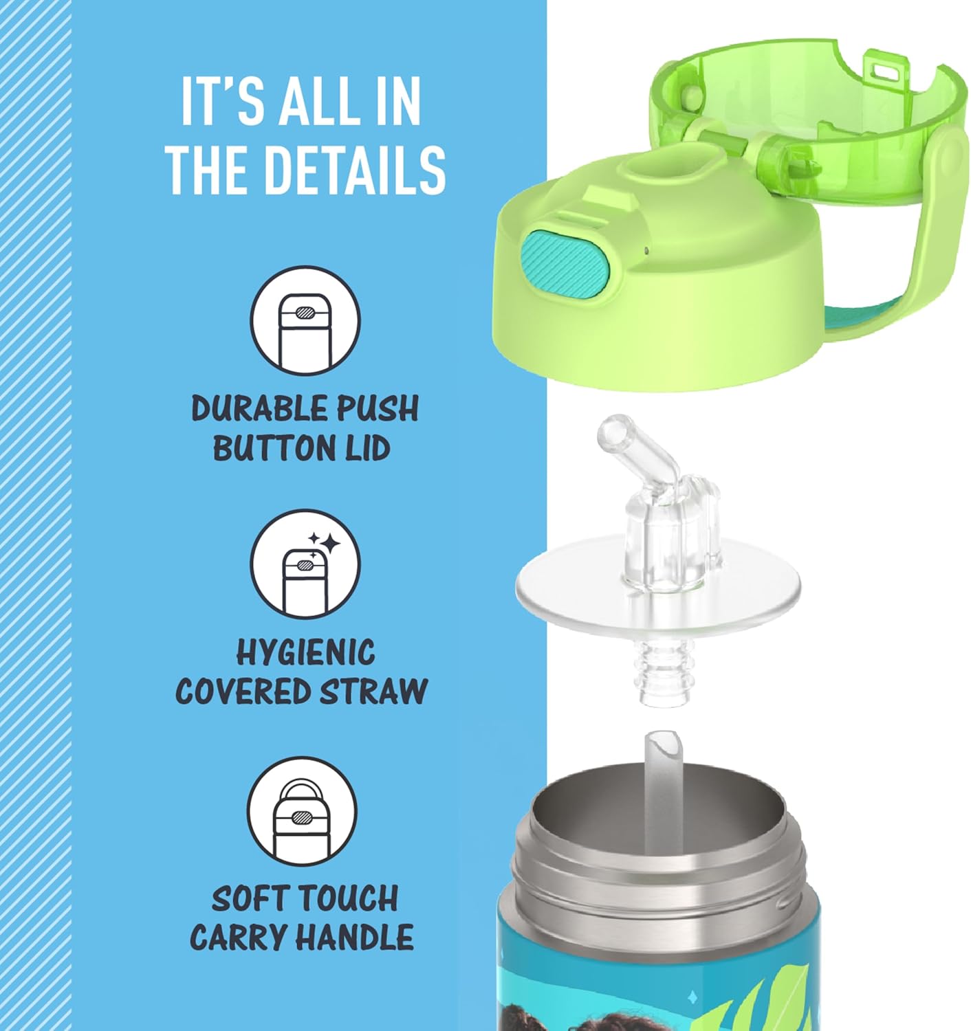 THERMOS FUNTAINER Water Bottle - 12 Ounce Kids Stainless Steel Vacuum Insulated - Moana Design (Pack of 6)
