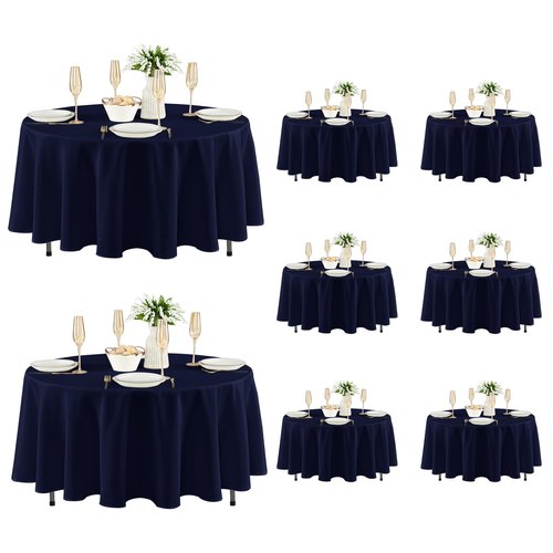 Fitable 8 Pack Round Tablecloths: Stain Resistant Wrinkle Free Circle Table Clothes, Washable Reusable Polyester Table Covers for Wedding Party Birthday Banquet Reception(Navy, 84 Inch)