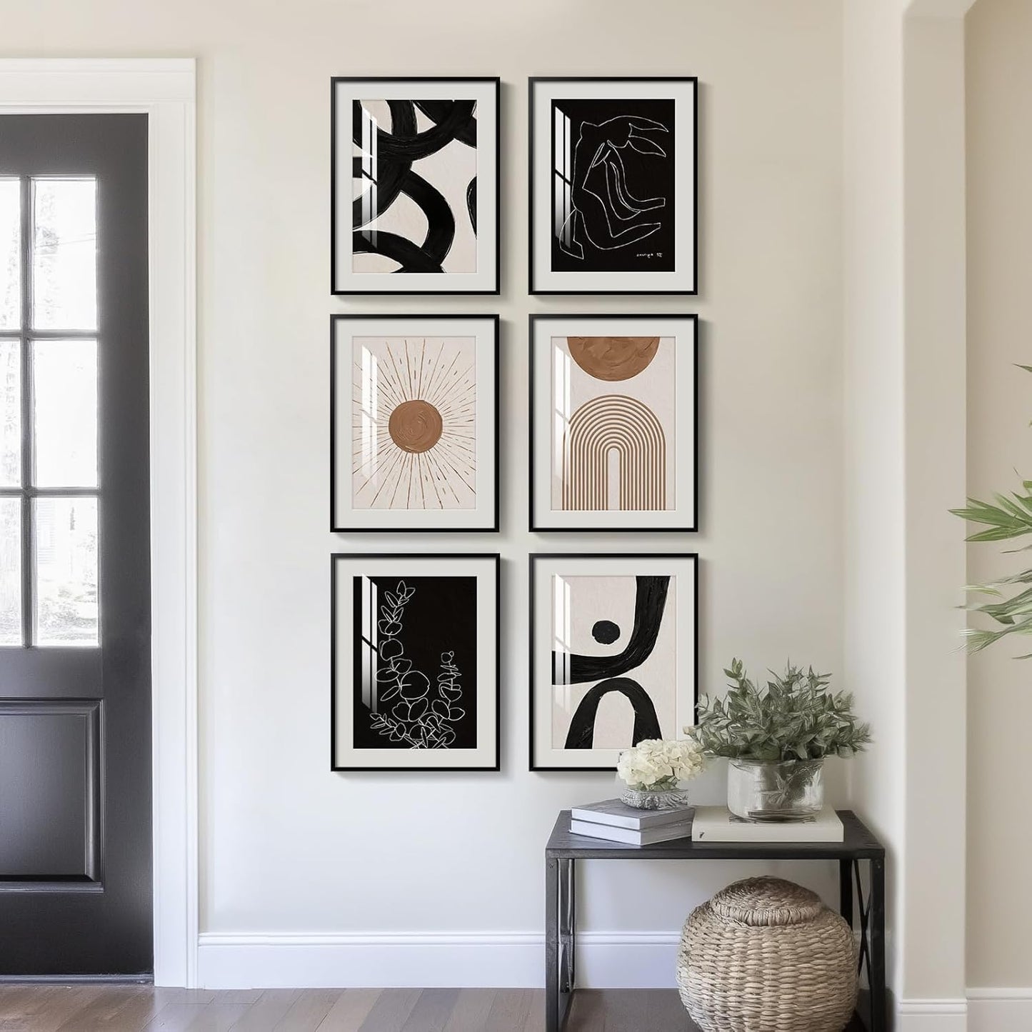 Skiennix Framed Boho Black and White Modern Abstract Wall Art - Set of 6 Geometric Prints 11x14 Inch