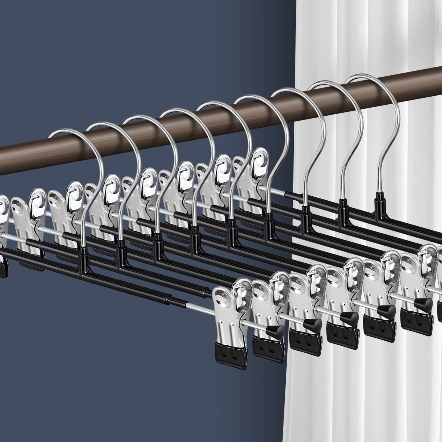 HWAJAN 14Inch 50PACK Pants Hangers with Clips Adjustable Skirt Hangers for Women Black Metal Non-Slip Trousers Hanger Heavy Duty Space Saving Clothes Hangers for Shorts,Jeans