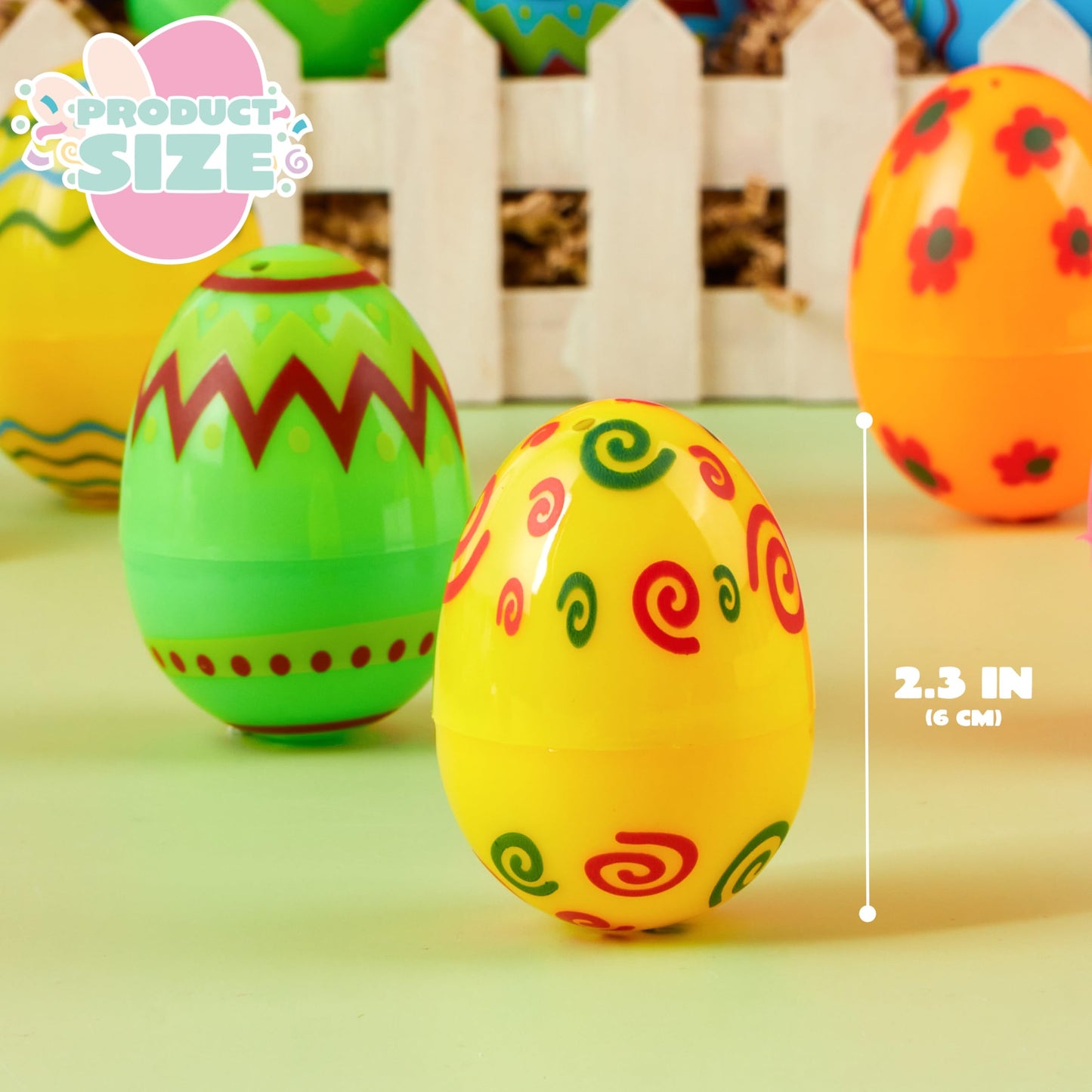 JOYIN 36PCS 2.3" Printed Empty Plastic Eggs Fillable, Bright Colorful Plastic Eggs Bulks for Festival Hunt, Filling Treats, Party Favor, Basket Stuffers, Classroom Prize Supplies