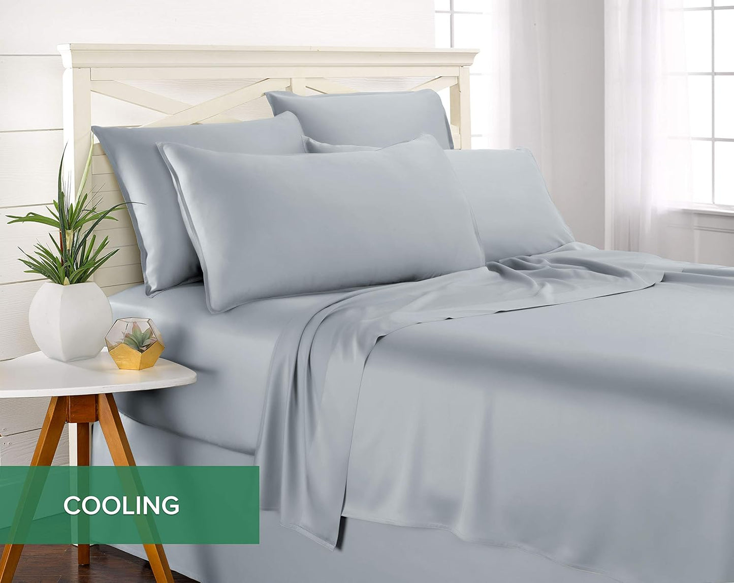 Pure Bamboo Short Queen Sheets - 100% Organic Viscose, Soft & Cooling Bed Set (60"x75") | 2-Year Quality Promise, Sterling Blue