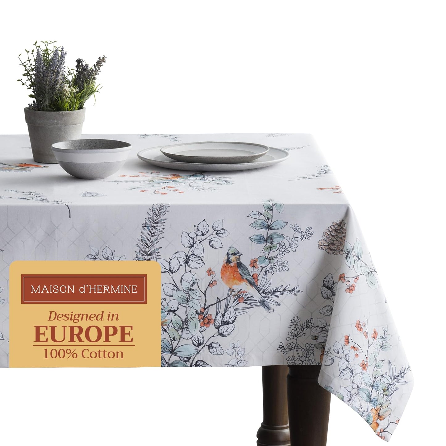 Maison d' Hermine Table Cloth Rectangle Table 100% Cotton 54 x 72 Inches Fall Tablecloth Reusable Everyday Use for Thanksgiving Christmas Decorations Dining Farmhouse Party (Whitish Shabby Chique)