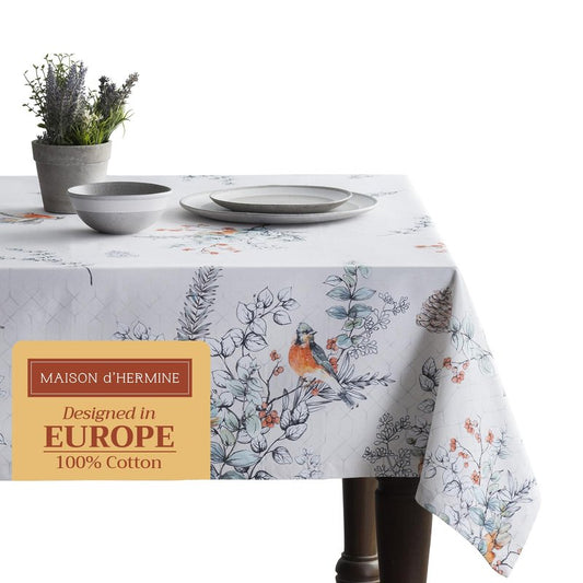 Maison d' Hermine Table Cloth Square Table 100% Cotton 54 x 54 Inches Fall Tablecloth Reusable Everyday Use for Thanksgiving Christmas Decorations Dining Farmhouse Party (Whitish Shabby Chique)