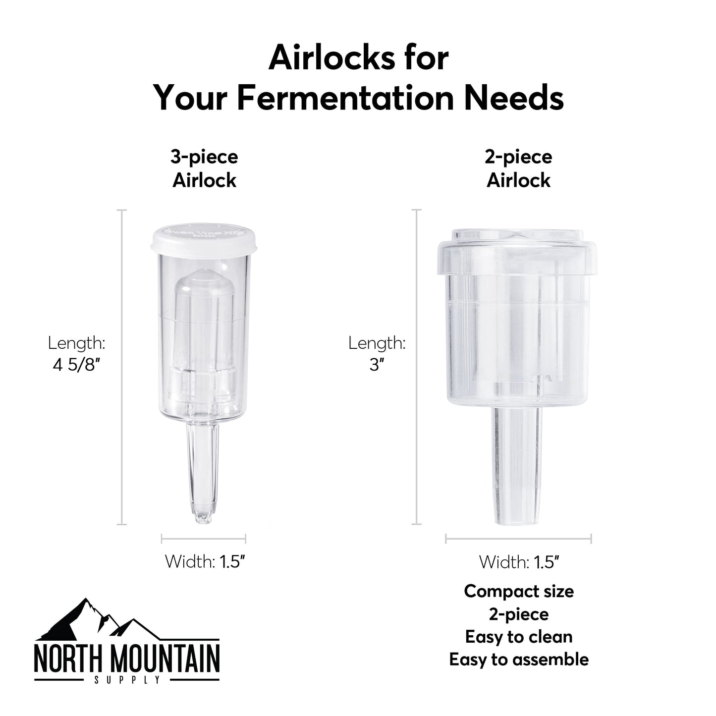 North Mountain Supply 2-Piece Airlocks with #6.5 Rubber Stoppers for Fermentation - Airlocks for Wine Making, Brewing Beer, and Fermenting Foods - 3 Pack