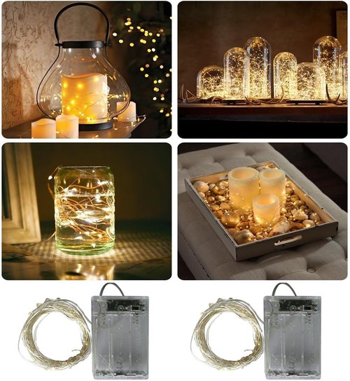 BXROIU Fairy Lights - 2 x 20 LEDs Battery Operated Silver Wire String Lights | Warm White for Bedroom & Christmas Decor (6.6 ft)