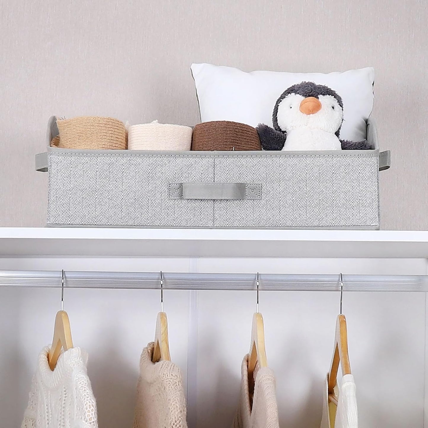 WUIKE Closet Organizers - Extra Large Fabric Storage Bins with Handles | Herringbone Gray, 3-Pack