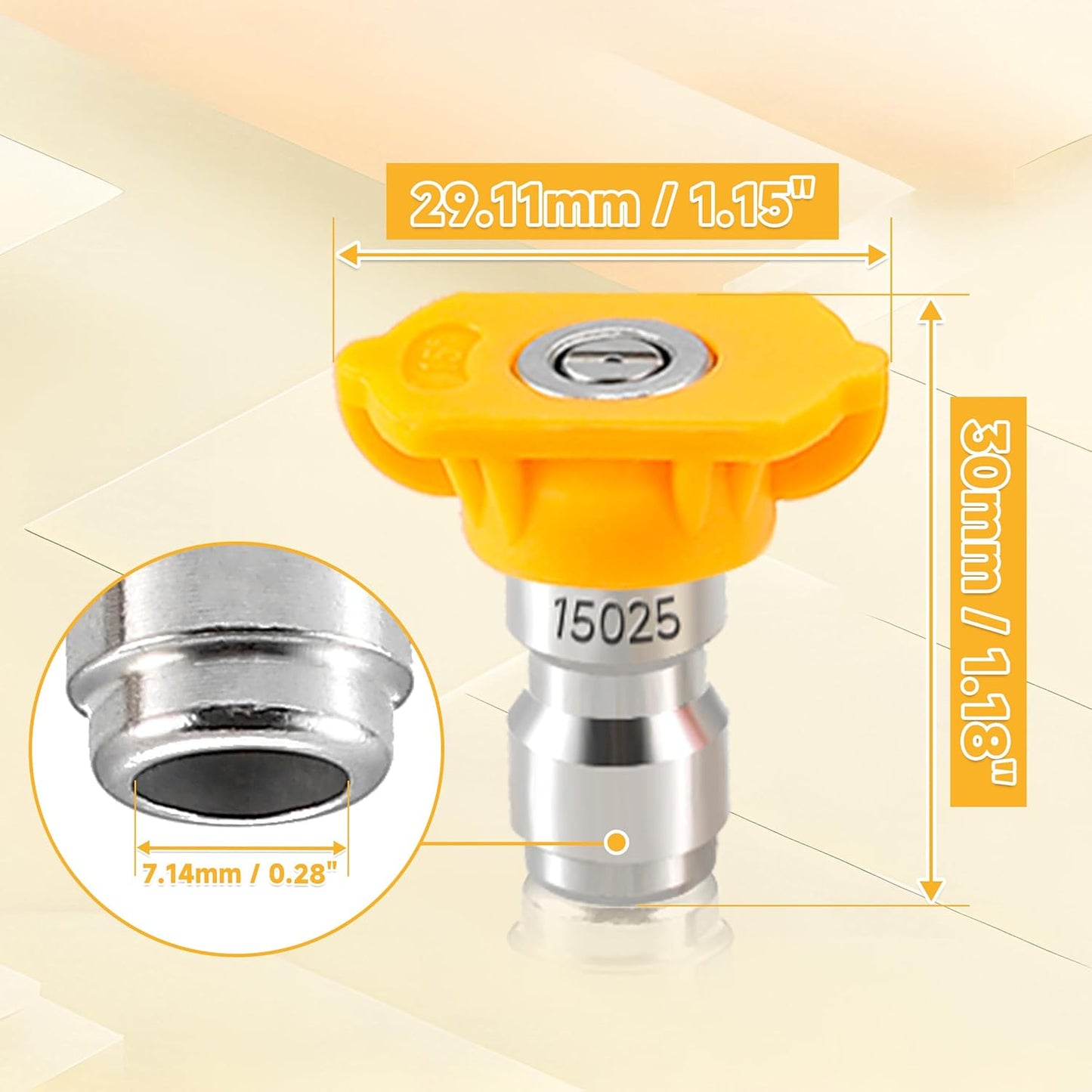 Tool Daily 15 Degree Yellow Pressure Washer Nozzle Tips - 7 Pack with Nozzle Holder | 1/4 Inch Quick Connect, 4000 PSI