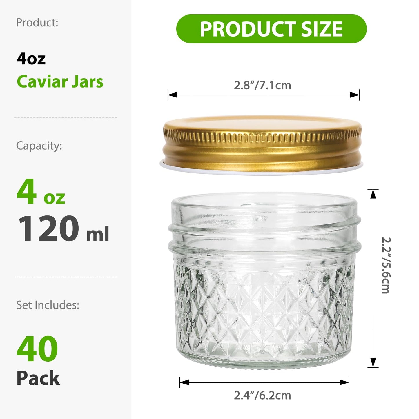 EkkoVla 4 oz Small Glass Mason Jars with Gold Lids, 40 Pack Regular Mouth Mini Canning Jars for Jam, Jelly, Honey, Spice, Caviar, Body Butters, DIY Candle Making
