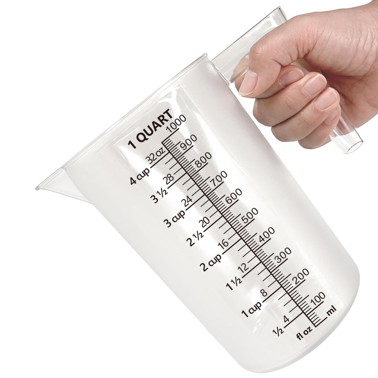 Plastic Measuring Cup with Handle, Pool Chemical Measuring Cup, Plastic Measuring Pitcher for Liquid Mixing, Pouring, Lawn Care, Pet Food, Motor Oil, Laboratory and More (32, Fluid Ounces, 1000ml)