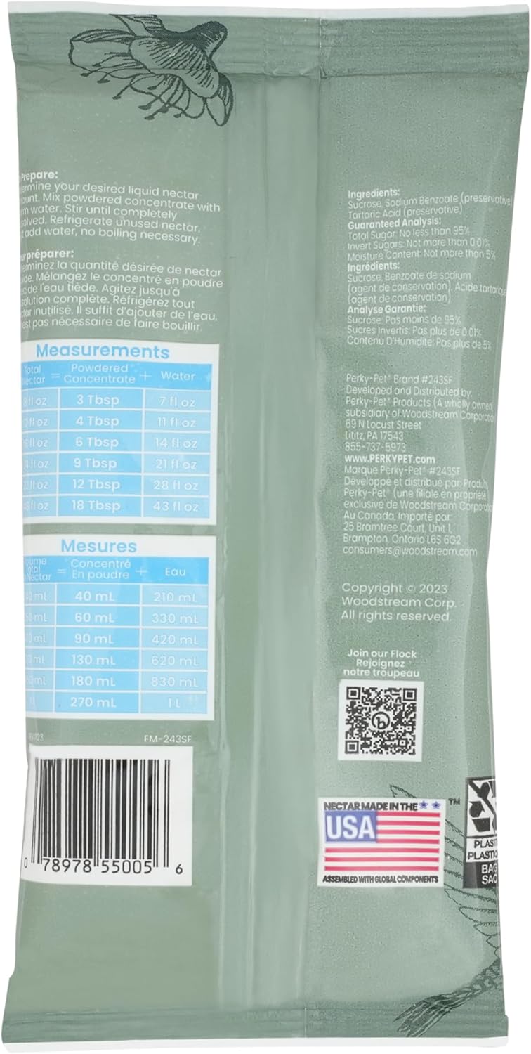 Perky-Pet Hummingbird Nectar Concentrate - 8 oz Powder Makes 48 Fl Oz of Clear Nectar - Easy to Mix, 100% Sucrose