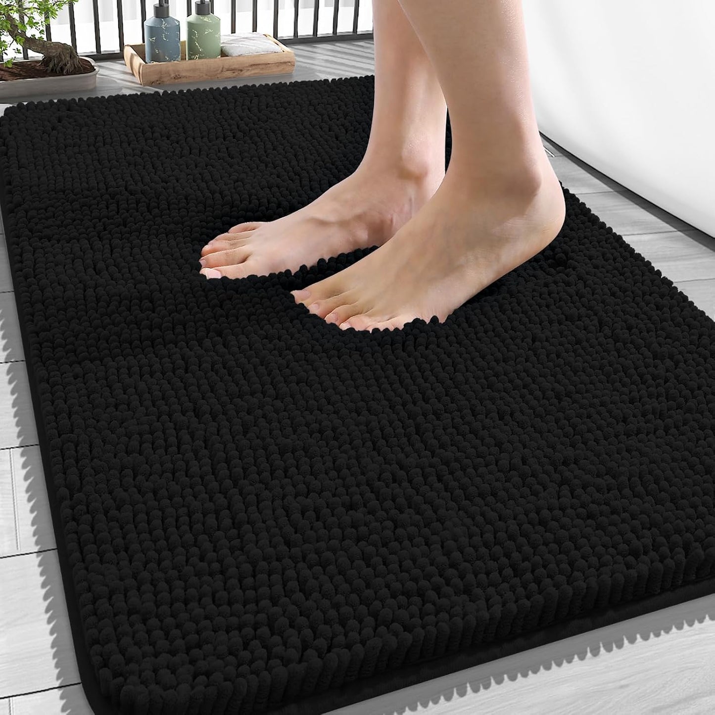 OLANLY Bathroom Rugs - Extra Soft Chenille Bath Mats | Quick-Dry, Machine Washable, 34x21, Black