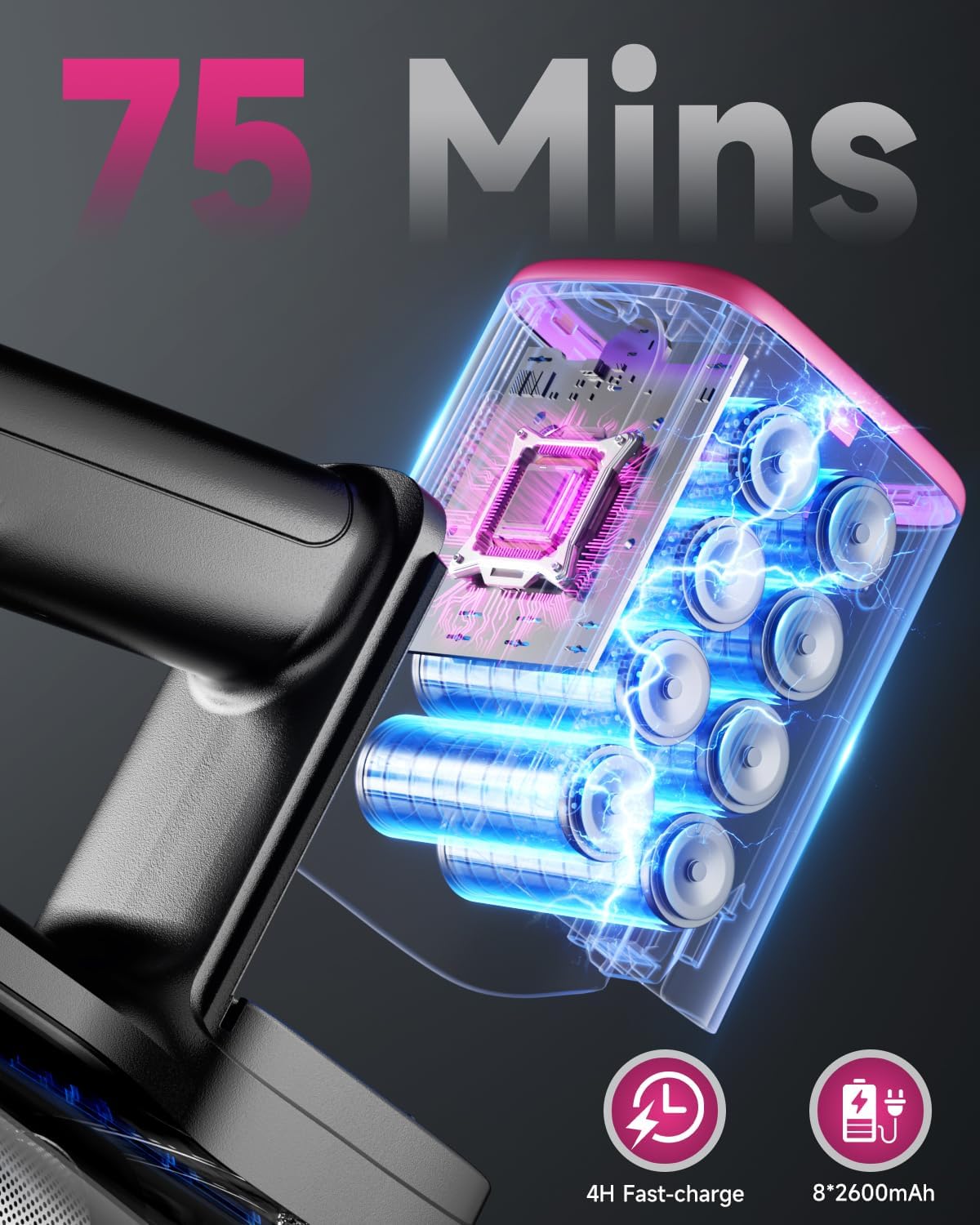 MYUAKO Cordless Vacuum Cleaner - 650W Powerful Suction, 75-Minute Runtime, 2L for Hardwood & Carpets