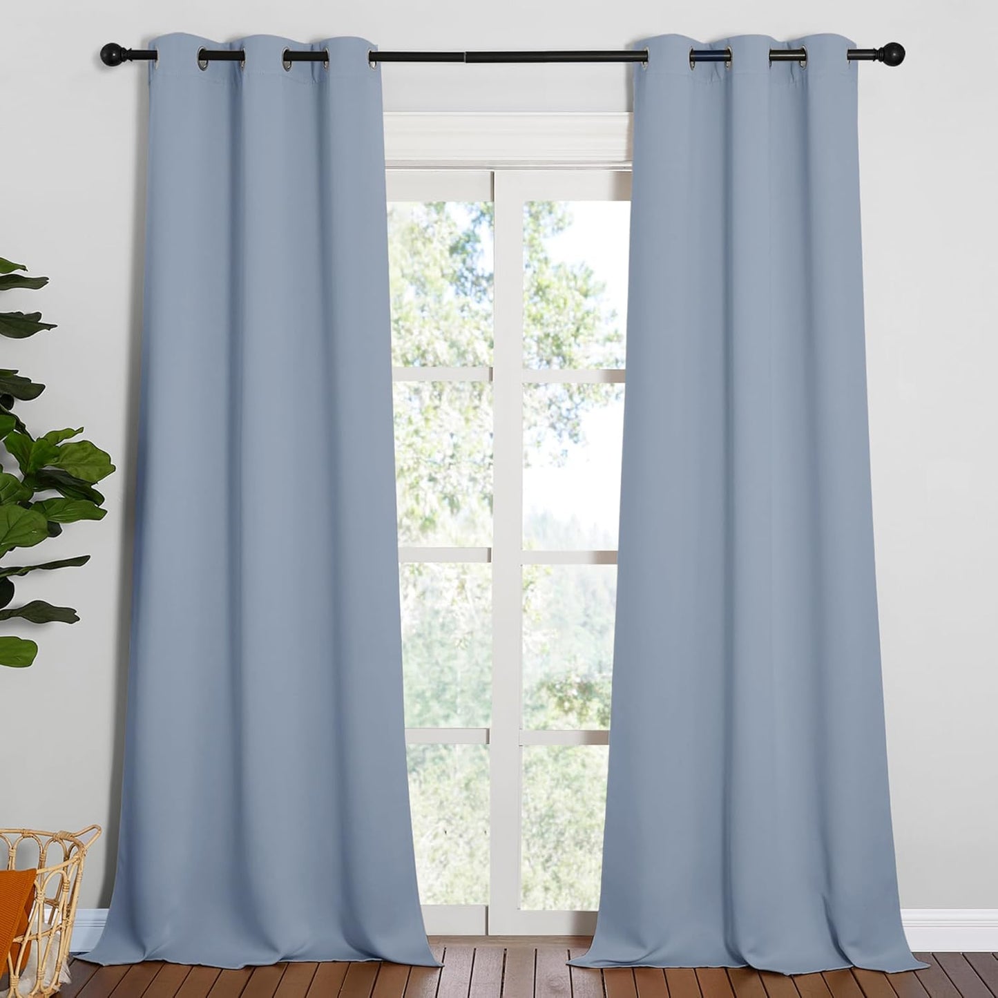 NICETOWN Vintage Blue Blackout Curtains - Thermal Insulated 90-Inch Drapes for Large Windows | 2 Panels, 42" Wide