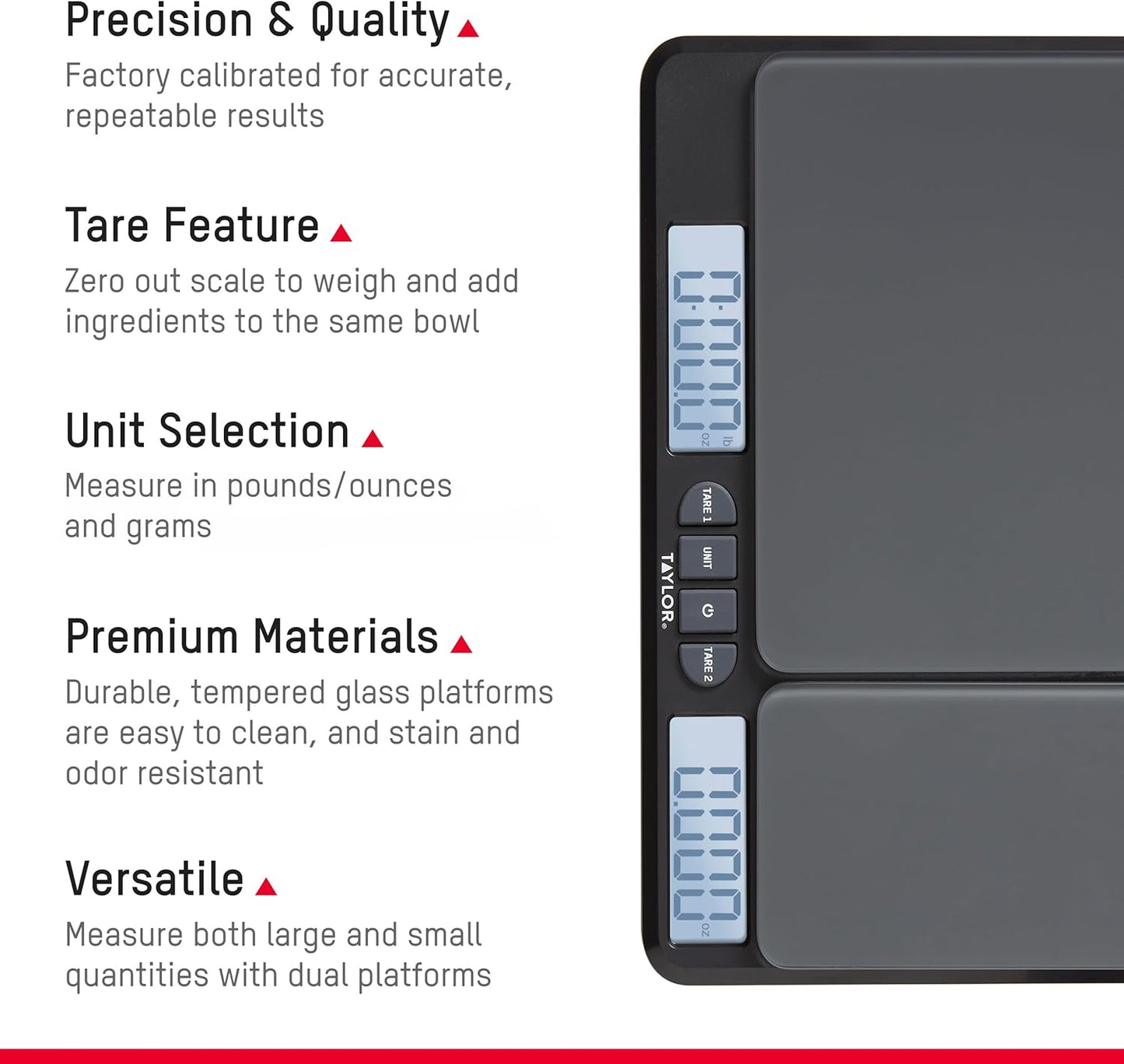 Taylor Kitchen Scale - Dual Platform Digital Grams & Ounces for Weight Loss & Cooking | 15lb Capacity, Black