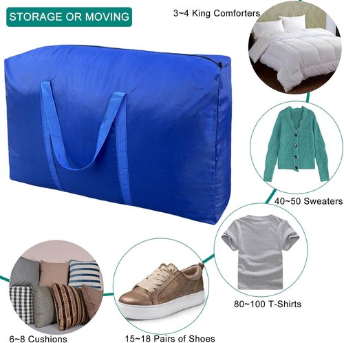 100L Extra Large Storage Bags by [Brand Name] - Durable Moving Bags with Strong Zippers & Handles | Space-Saving Blue Totes (2 Pack)