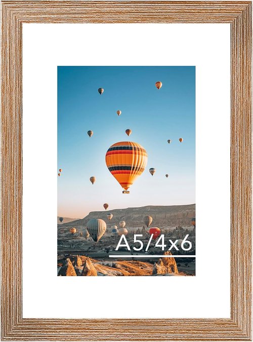 JCJMY A5 Picture Frame - Rustic Brown Wall Hanging & Tabletop Display | Fits 4x6 Mat or 5.8x8.3 Without Mat