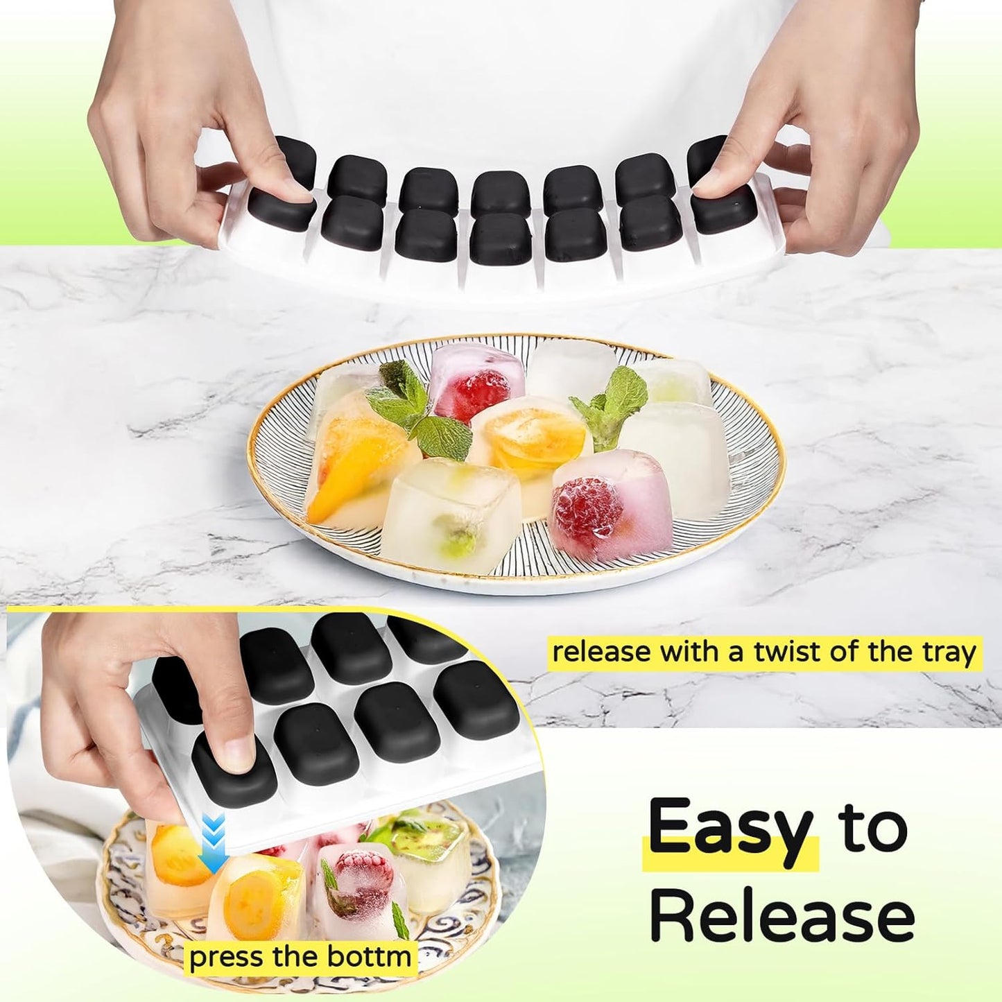 Stackable Silicone Ice Cube Tray Set by [Brand Name] - Easy Release, BPA-Free Molds for Cocktails & Drinks - Black, 5 Pack