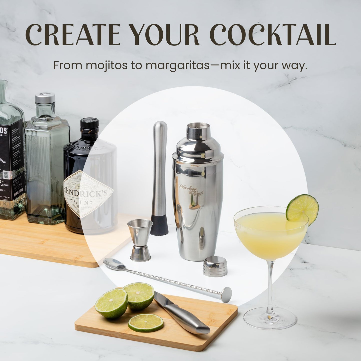 Modern Mixology 8-Piece Cocktail Shaker Set with Velvet Bag | Complete Kit for Bartenders | Includes Shaker with Strainer, Jigger, Muddler, Spoon, Pourers | Travel Bar Essentials (Silver)
