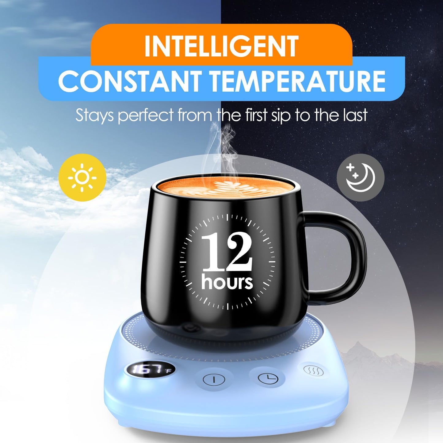 KitchekShop Coffee Mug Warmer - Fastest Heating & Highest Temperature, Coffee Cup Warmer for Desk Auto Shut Off, 4 Temp Settings & 1-12H Timer, Smart Electric Beverage Warmer for Coffee, Tea (Blue)