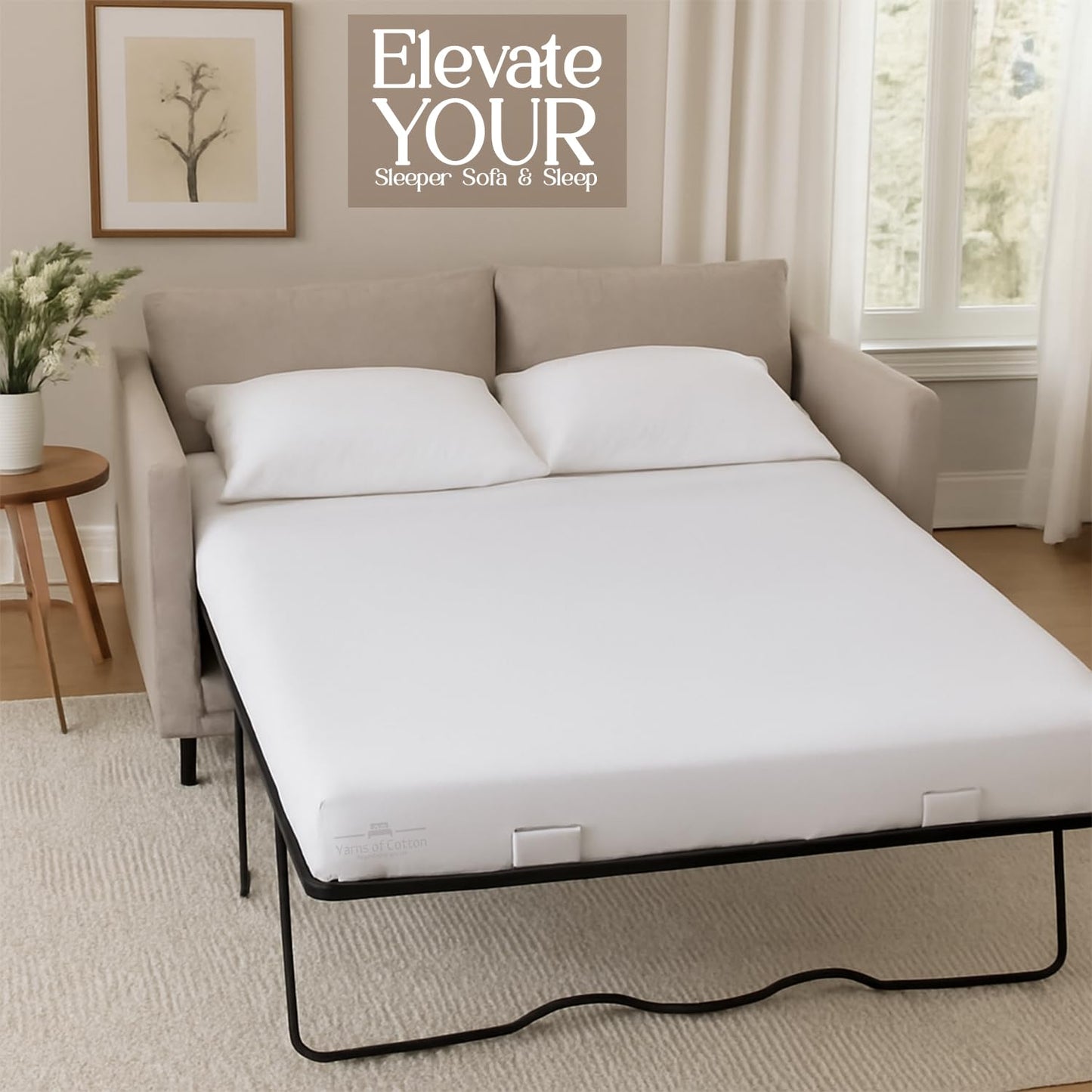 Sleeper Sofa 4 Piece Bed Sheet Set Premium Quality 100% Cotton 500 Thread Count, Smooth & Super Soft Sateen Weave, Extra Soft Bed Sheets, Wrinkle Free, 6 Inch Deep Pocket (Queen, White)