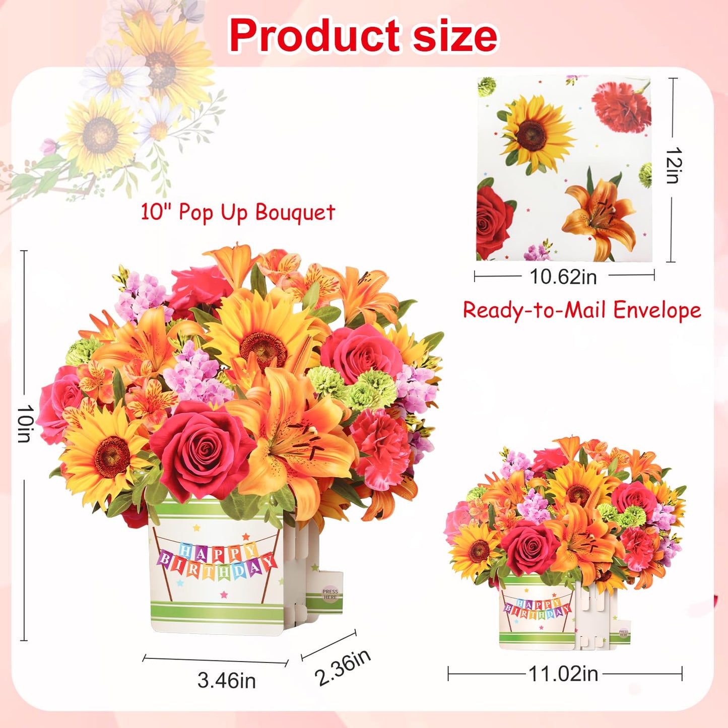 Yinqing Birthday Cards, 3D Popup Birthday Card for Women, Music and Light 10Inch Forever Sunflower Bouquet for Women Mom Wife Daughter Sister(Blank Notecard & Envelope)