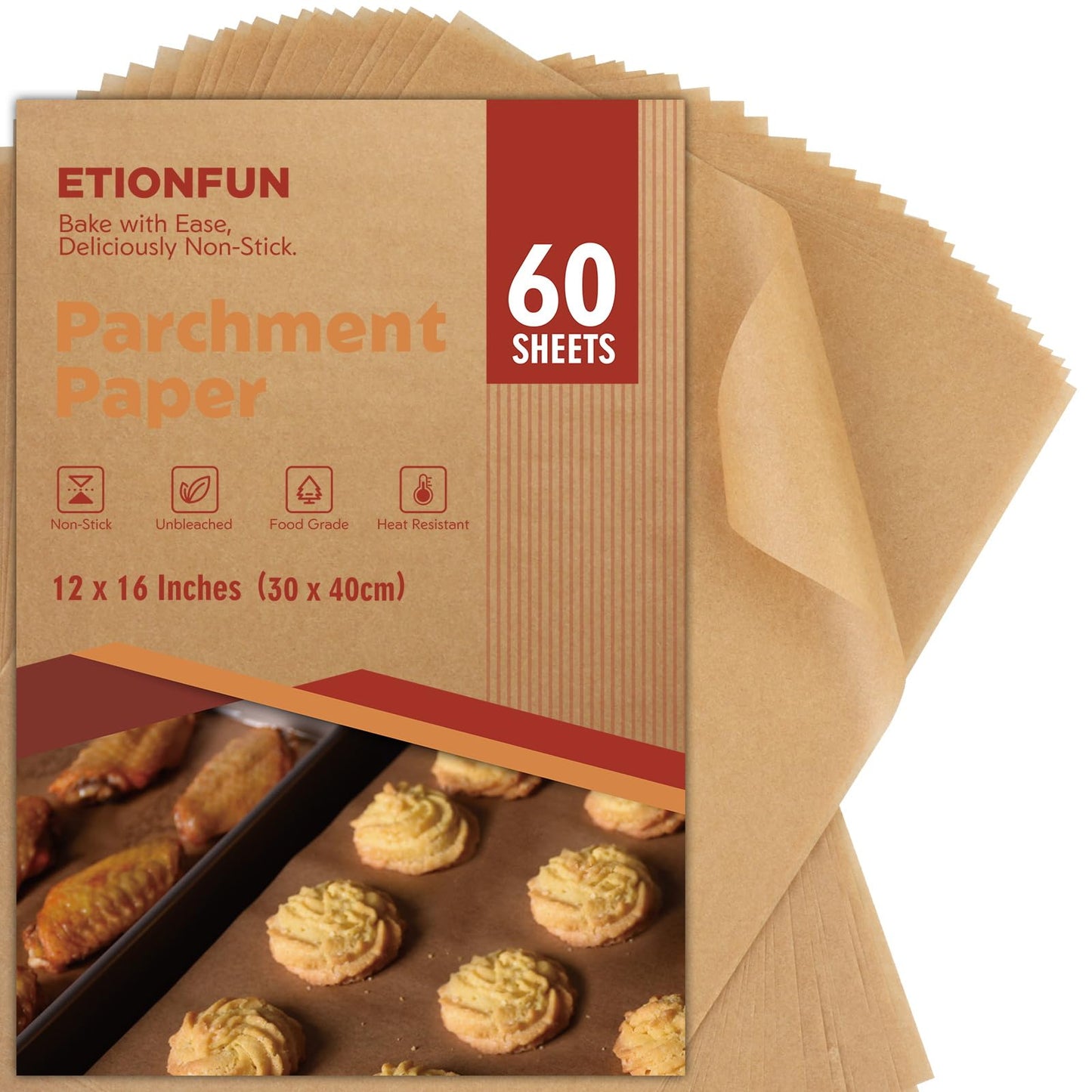 60Pcs Unbleached Parchment Paper Sheets for Baking. 12x16 Inches Parchment Paper, Precut Baking Paper Sheets, Parchment Sheets for Air Fryer, Grilling, Steaming.