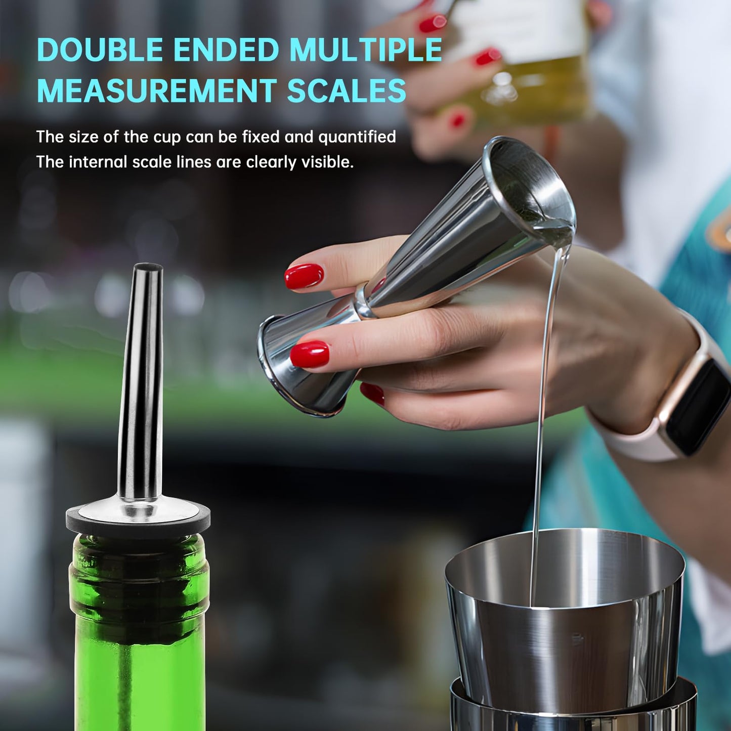 Stainless Steel Cocktail jiggers,Double Sided Jigger for Bartending, 2 OZ 1 OZ Dual Measuring Cup for Bar Party Wine Cocktail Drink Shaker (Silver)