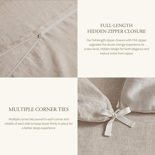 DAPU 100% Linen Duvet Cover Set - Breathable Natural French Flax | Soft, Lightweight & Durable for Hot Sleepers (Queen)