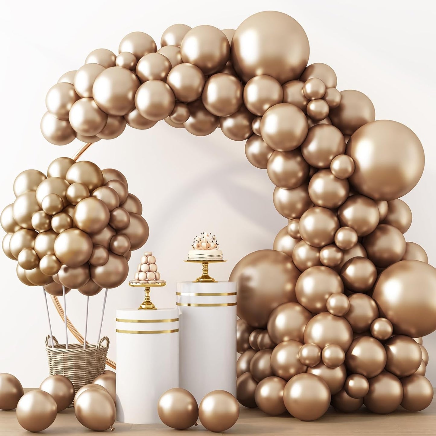 RUBFAC Chrome Gold Balloons - 129-Piece Latex Metallic Balloon Garland Kit for Graduation & Birthday Celebrations