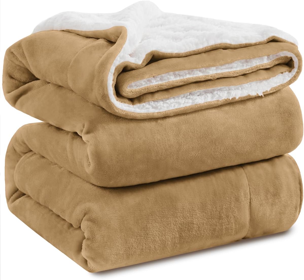 KAWAHOME Sherpa Fleece Queen Size Blanket - Extra Warm 500GSM Plush Blanket in Camel, Perfect for Winter