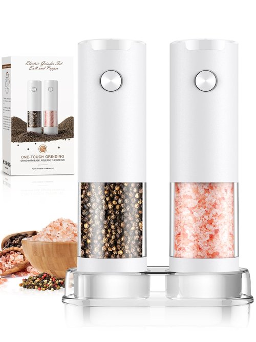 Electric Salt and Pepper Grinder Set Automatic Battery Pepper Mill Shakers Kitchen Gadgets Adjustable Coarseness Upgraded Larger Capacity with Led Birthday Gifts for Women