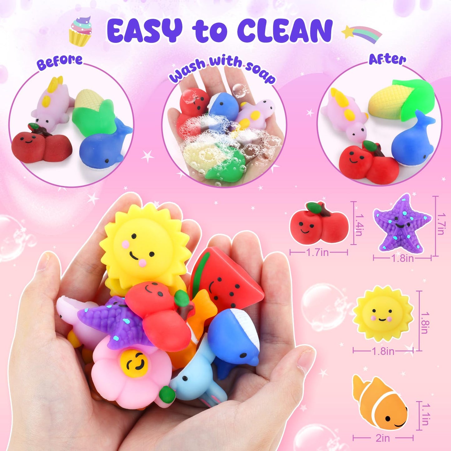Zefy 80 Pcs Mochi Squishy Toys with Cards, Squishy Fidget Toys Valentine Party Favors for Kids 4-12, Classroom Prizes Treasure Box for Pinata Stuffers Goodie Bags Easter Basket Birthday Gifts