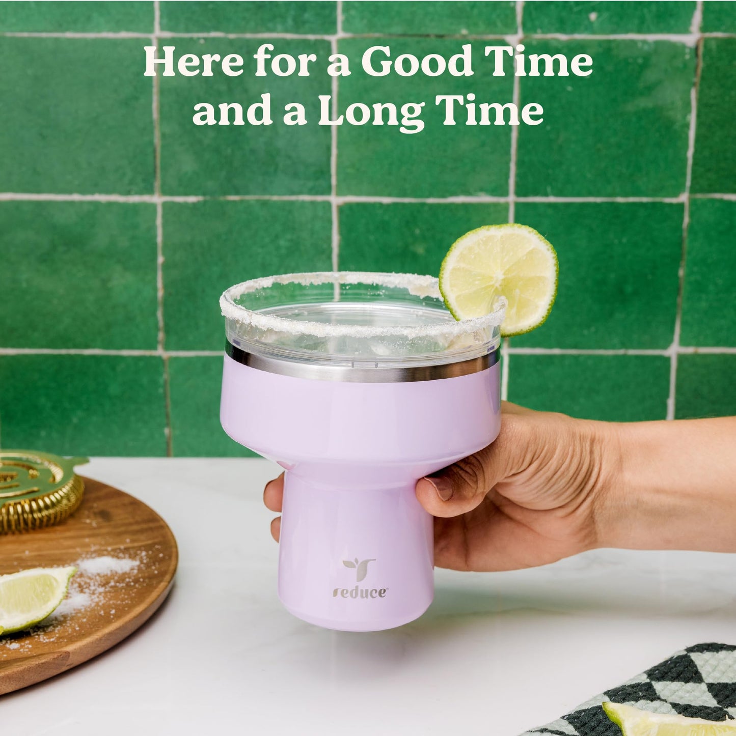 REDUCE Saltini 16 oz Cocktail Tumbler - Insulated Margarita Tumbler with Lid - Keeps Drinks Cold for 10 Hours - 360 Sippable Martini Glass Alternative - Shatterproof, Perfect for Parties - Papaya