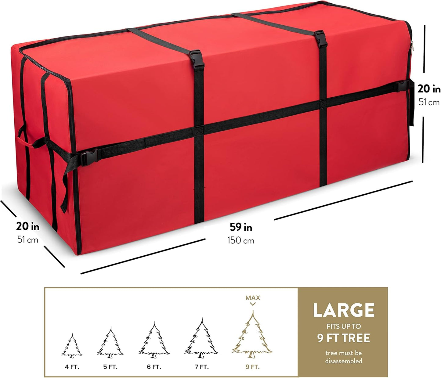 ZOBER Christmas Tree Storage Bag | Fits 9 Ft Trees - Durable 600D Oxford Fabric - Easy Access Design - Red