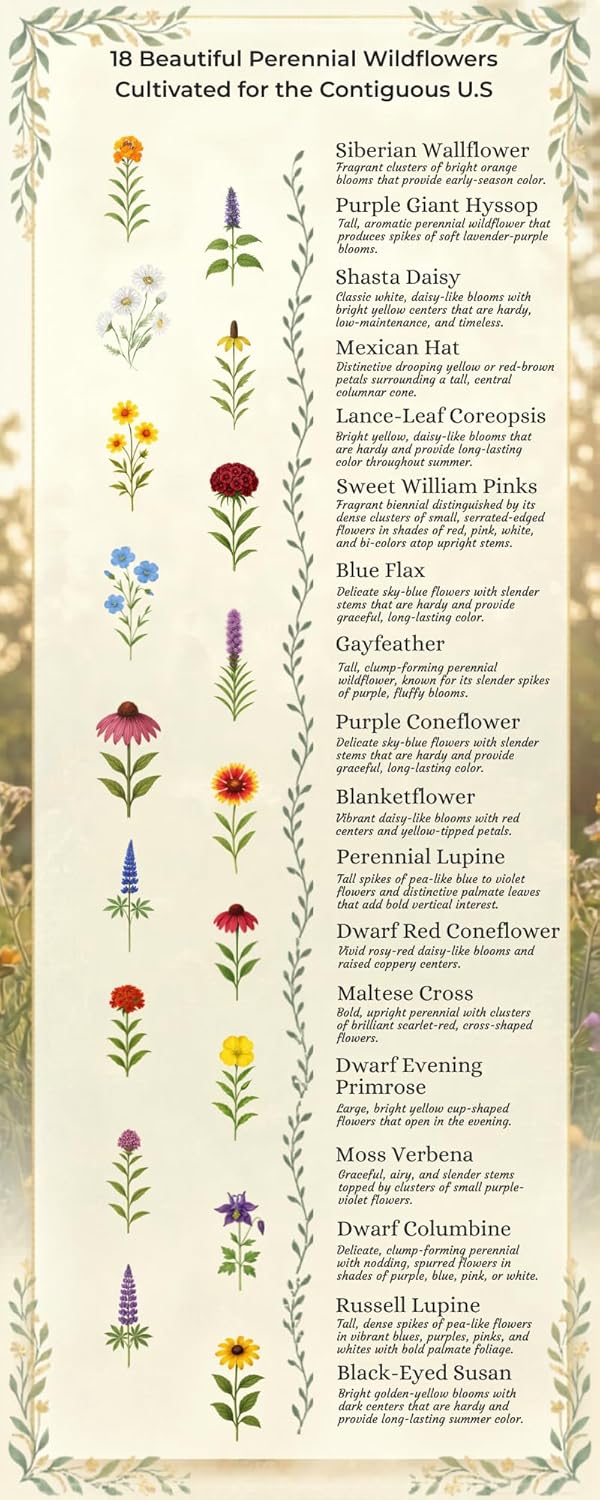 United States Nationwide Bulk Wildflower Seed Mix - Ideal for All U.S. Zones | Covers 2,000 Sq Ft (1 Pound)