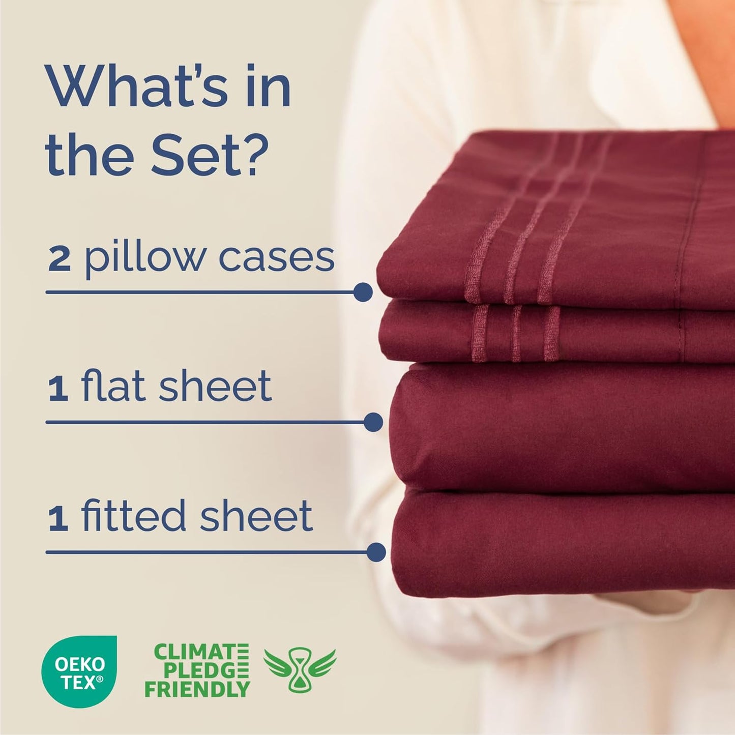 Queen Size 4-Piece Sheet Set - Comfy Cooling Bed Sheets | Ultra-Soft, Deep Pockets - Oeko-Tex Certified - Burgundy