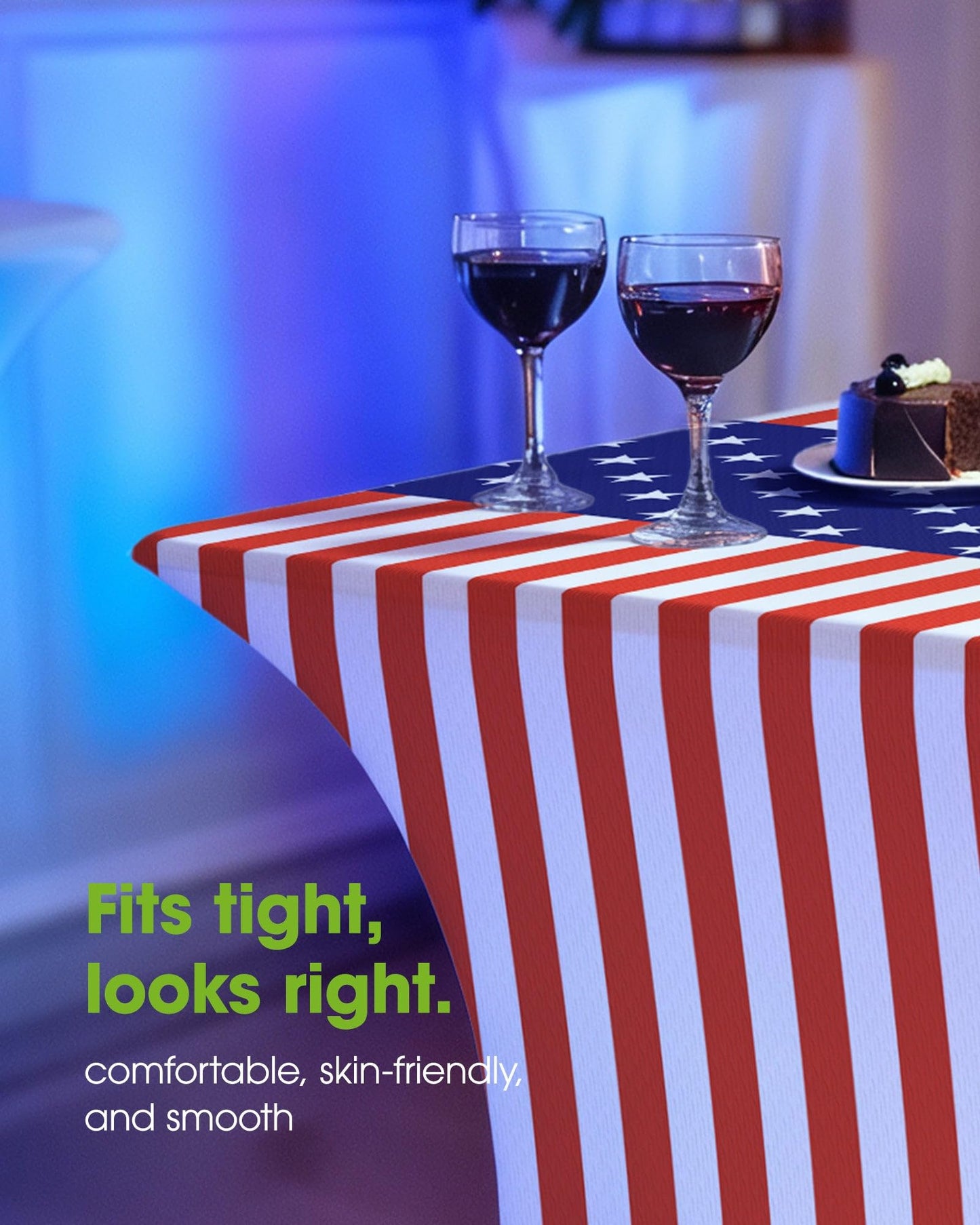 Pureegg 4th of July USA 250th Anniversary Spandex Tablecloth 6ft - 2 Pack, Patriotic American Flag Fitted Stretch Table Cover for 6 ft Rectangle Table, Tablecloth for Independence Day Party
