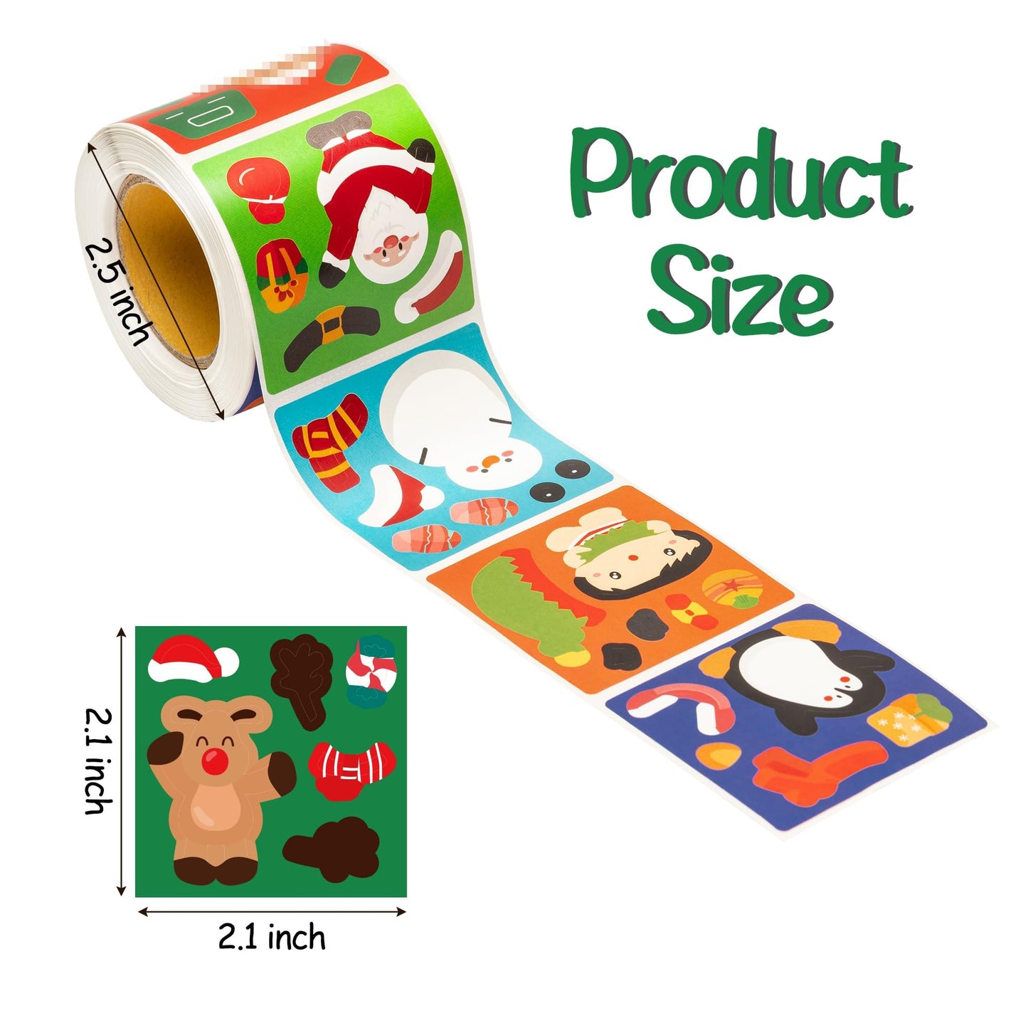 Haooryx Christmas DIY Sticker Roll - 300 Pcs Make Your Own Snowman Penguin Santa Claus Decorative Stickers Self Adhesive Waterproof Vinyl Water Bottle Laptop Phone Case Activity Christmas Party Favor