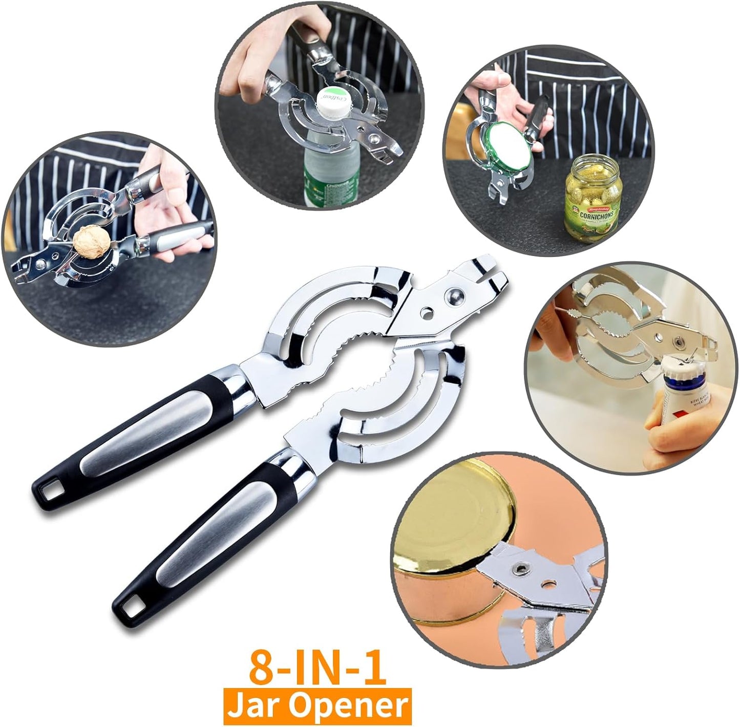 Skiennix Multi Jar Opener - Stainless Steel Lid Opener for Seniors with Arthritis | Easy Grip Design