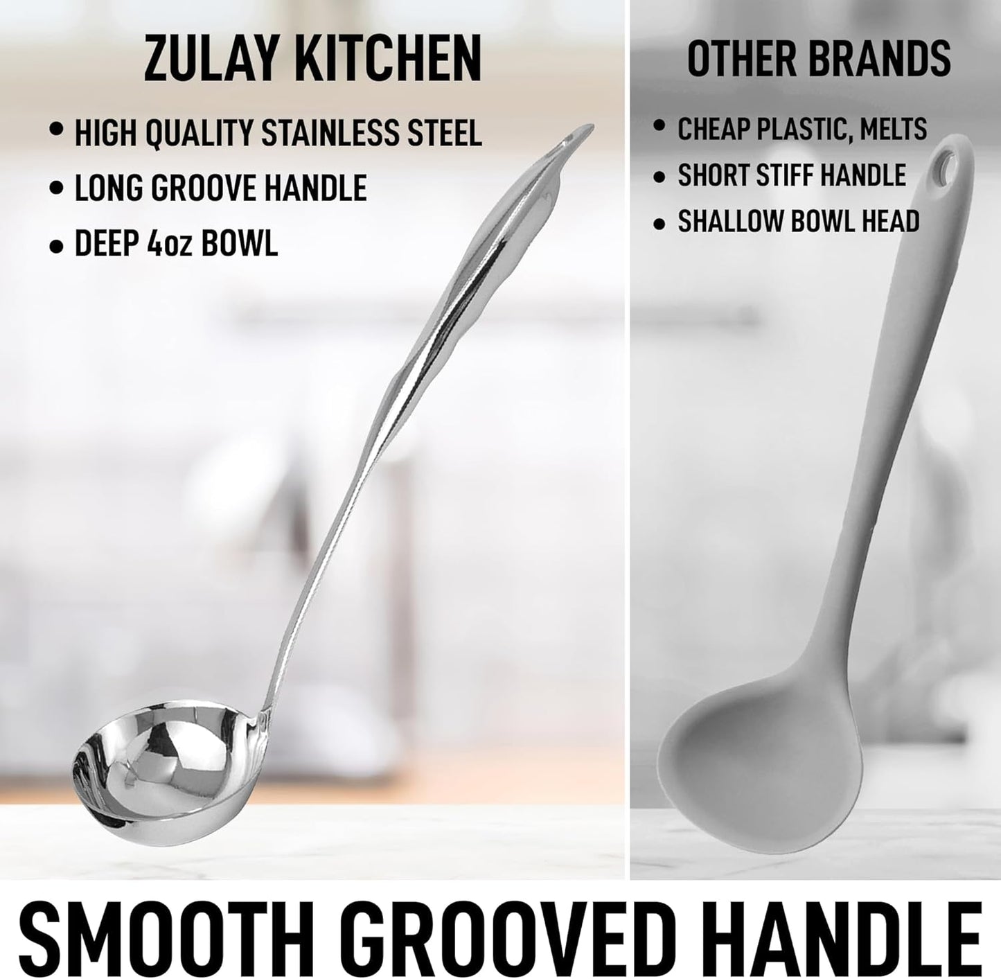 Zulay Kitchen Stainless Steel Soup Ladle - 13” Heat-Resistant & Rust-Proof Kitchen Utensil | Ergonomic Handle for Soups, Stews & Sauces