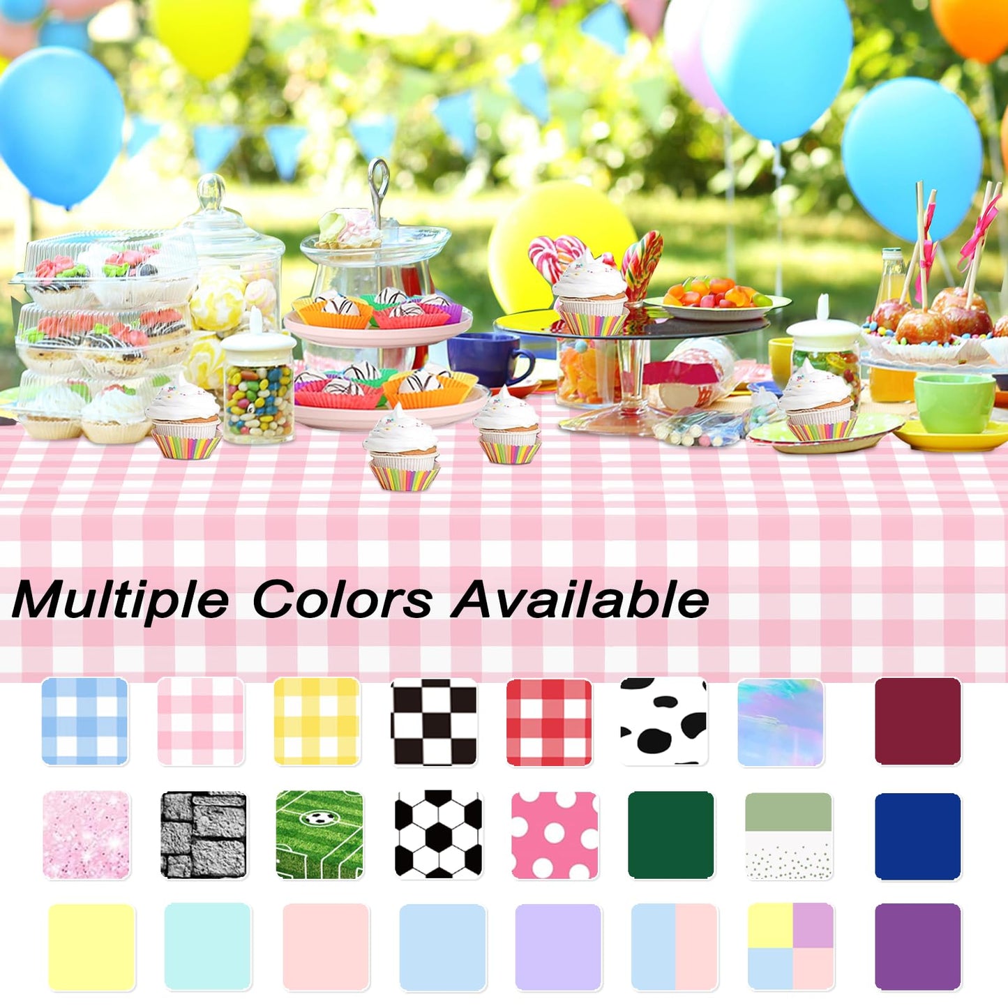 4 Pack Pink Gingham Tablecloth Rectangular Pink and White Checkered Tablecloths Disposable Plastic Pink Plaid Table Cover for Parties, Outdoor Picnic, Birthday, Wedding, Camping 54 × 108 Inch
