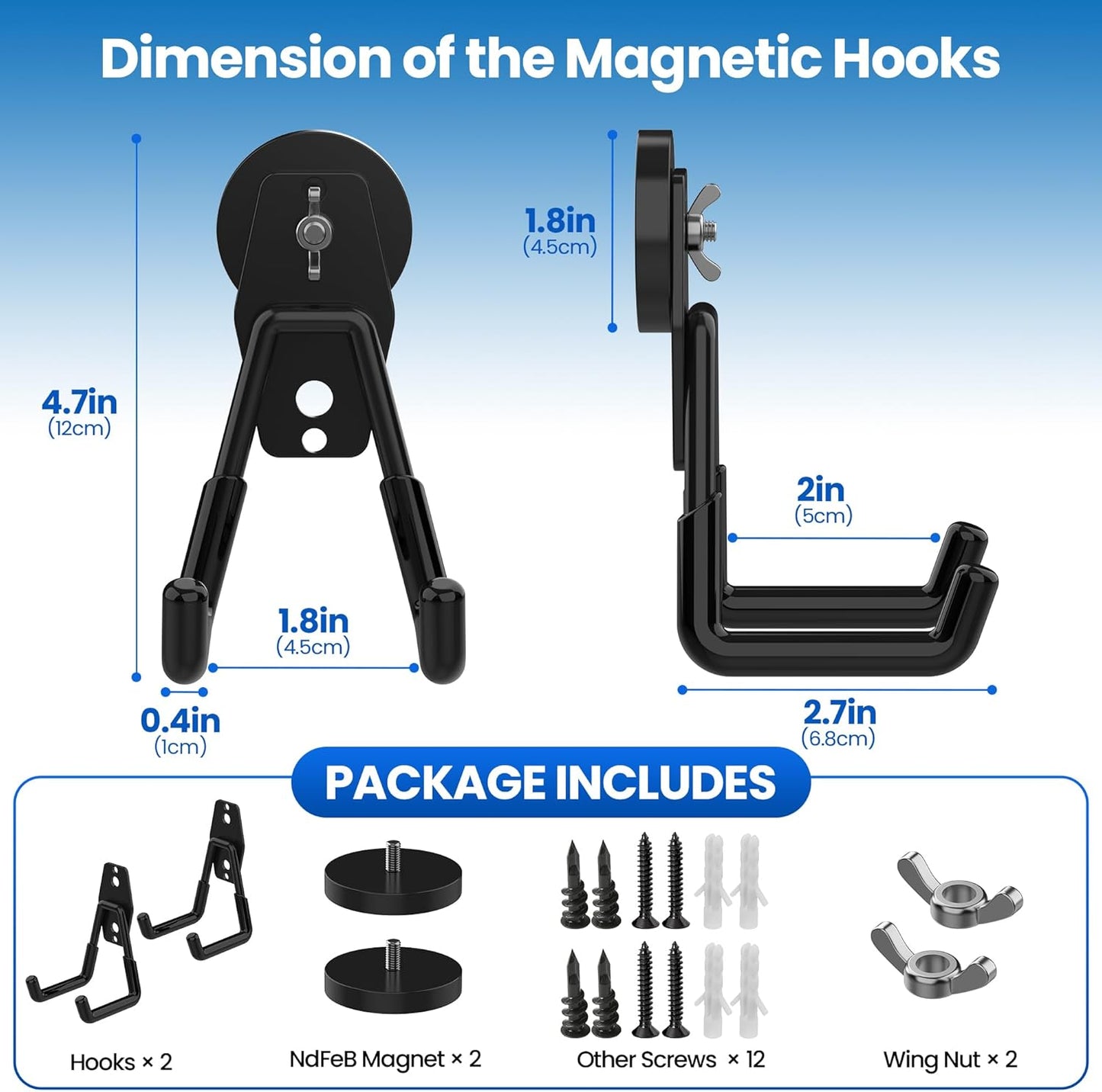 Skiennix Heavy Duty Magnetic Hooks - Extra Strong NdFeB Magnet Utility Holders | 2 Pcs with Anti-Slip Coating