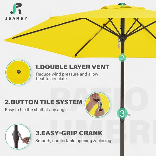 JEAREY 7.5FT Patio Umbrella - Market Table Umbrella with Push Button Tilt & Crank - Yellow for Garden, Deck, and Pool