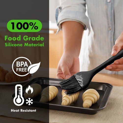 HOTEC Silicone Basting Brush - 600℉ Heat Resistant, BPA Free for BBQ & Baking | Black (Set of 2)