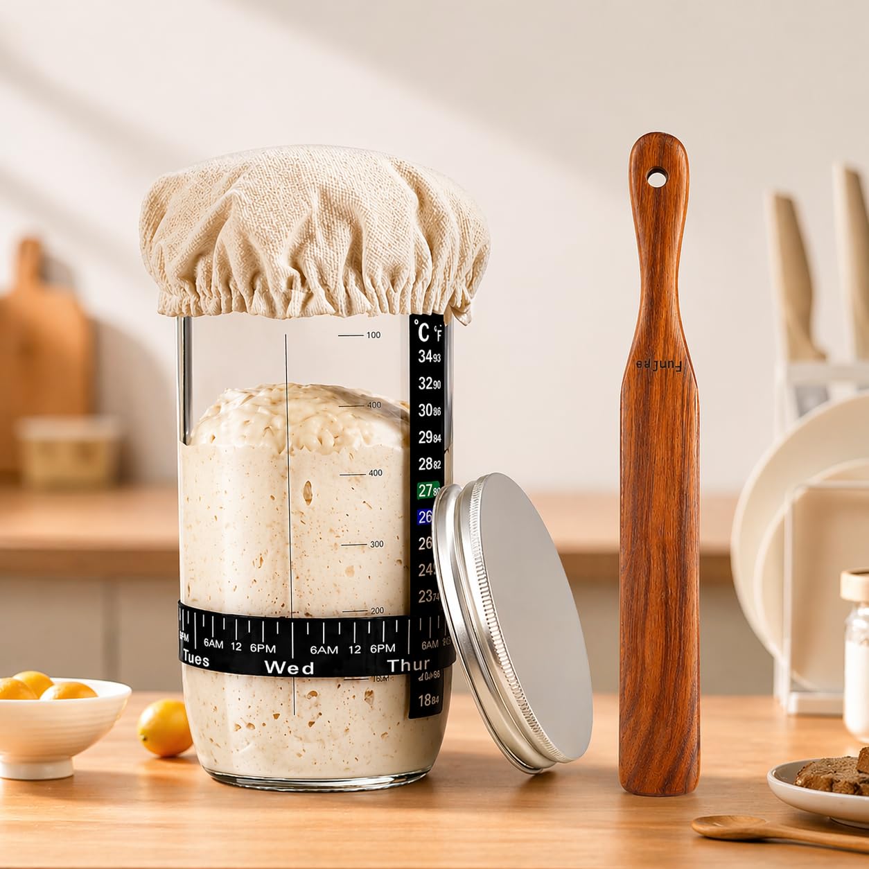 2 Pack Wooden Spurtle for Sourdough Starter, Mixing, Reaching Bottom of Jar, Dough Whisk, Long Handle Jar Spatula, Spurtles Kitchen Tools Teak Wood Kitchen Utensils kit for Baking, Cooking
