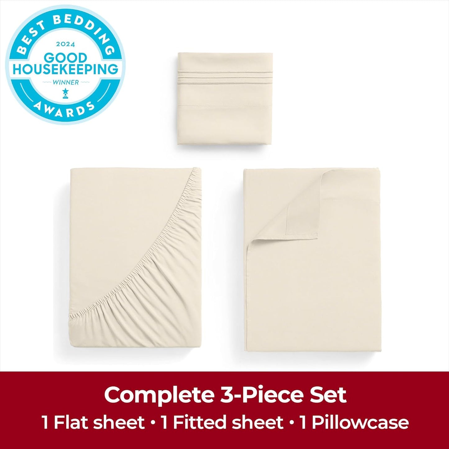 Mellanni Extra Deep Twin XL Sheets - Luxury Ultra Soft Cooling Bedding - 3 PC Set in Golden Ivory