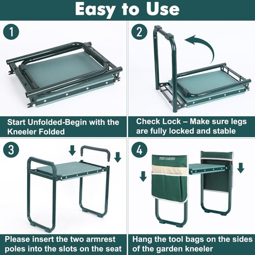 Feed Garden Garden Kneeler & Seat - Upgraded Foldable Gardening Stool with 10.23" Kneeling Pad & Tool Pouches