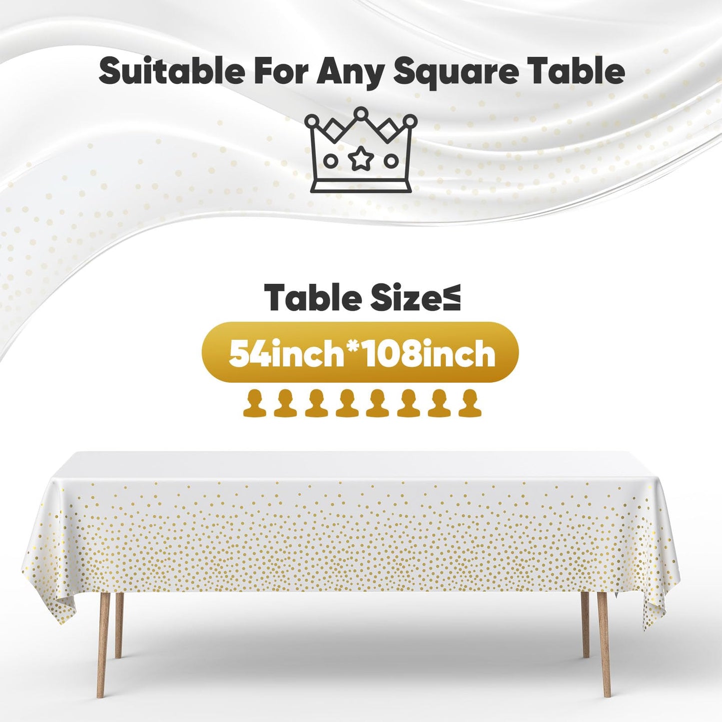 GUUVOR 12 Pack Plastic Table Cloth Disposable, 54”x108” Black and Gold Table Cloths for Parties, Waterproof and Greaseproof Gold Dot Rectangles Tablecloth for Party Decorations BBQ,Wedding,Fine Dining