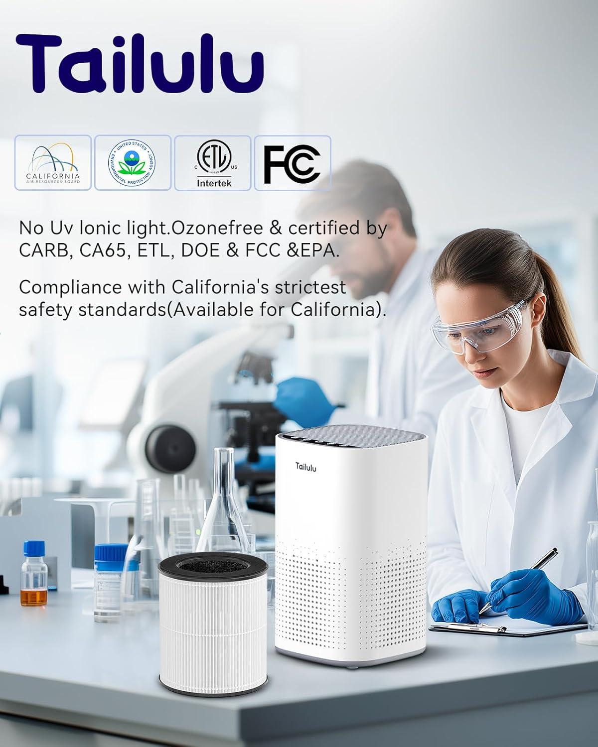 Tailulu H13 True HEPA Air Purifier - Quiet 15dB for Large Rooms up to 1500ft² | Ideal for Pets, Dust & Odors